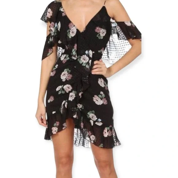 floral ruffle asymmetric silk dress One Shoulder Neckline Frilly Asymmetric Hem And Neckline Detail Floral –  John Paul Ataker main image 0
